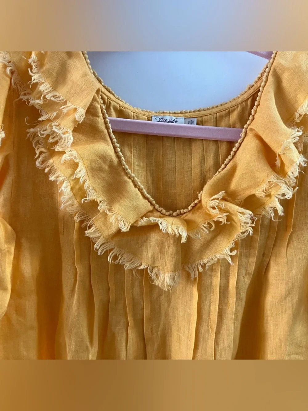 Faherty Yosepha Marigold Linen Fringe Ruffle Blouse - Size Small - Picture 6 of 10